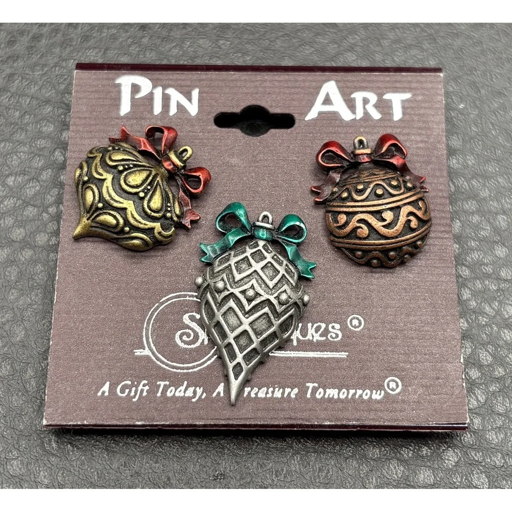 Vintage JJ Ornament Tac Pin Art Set Lot Multi-Color Christmas Holiday Pin